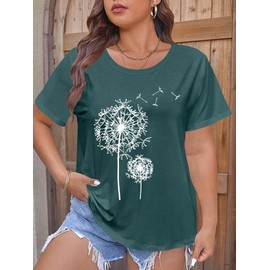 tiorhooe Women's Large Sizes Shirt Women Dandelion T Shirts Plus Size Dandelion Casual T-Shirt, Green