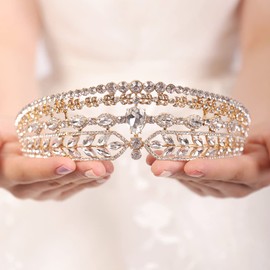 Wekicici Wedding Tiara Crystal Gold Princess Crown for Women Rhinestone Headband Birthday Party Prom Queen Crowns Wedding Headband for Brides(Gold)