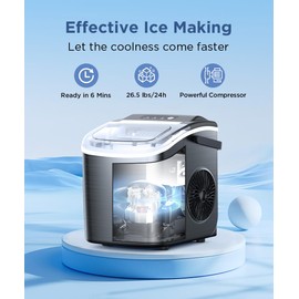COWSAR Ice Maker Countertop, Stainless Steel Portable Ice Maker Machine with Self-Cleaning, 26.5lbs/24Hrs, 6 Mins/9 Pcs Bullet Ice, Perfectly for Home Use, Gift