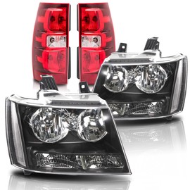 ISHARINGAUTOPARTS Headlight and Tail Light Assembly Compatible with 2007-2013 Chevy Tahoe + 2007-2014 Suburban 1500 2500,Black Clear