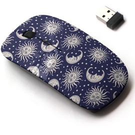 2.4G Wireless Mouse with Cute Pattern Design for All Laptops and Desktops with Nano Receiver - Sun Moon Vintage