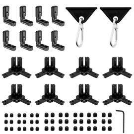 Seekliny 18 Pack 4040 Aluminum Extrusion Connector Hardware Accessories Include 3-Way Corner Bracket, Inside Joint Corner, Sliding Hook for 40 Series Extruded Aluminum Black