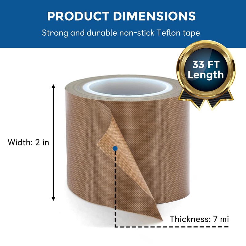 Teflon Tape, 2 in 30 FT Fabric PTFE Tape for