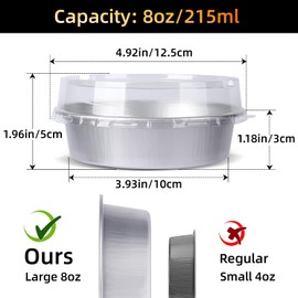 Beasea - Mini latas para tartas con tapas, paquete de 20 unidades de 4 pulgadas, 8 onzas, desechables para crema, Brulee Ramekins, color plata, mini pequeñas de papel de aluminio, moldes para hornear