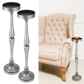 CroBlissful 2 Pcs Round Martini Drink Table for Small Spaces Nightstand Living Room Bedroom Side Table Drink Stand Cocktail Pedestal End Vintage Metal Decor, 5.74x5.74x25.98''(Silver)
