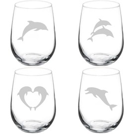 MIP Set of 4 Wine Glass Gift Dolphin Collection (17 oz Stemless)