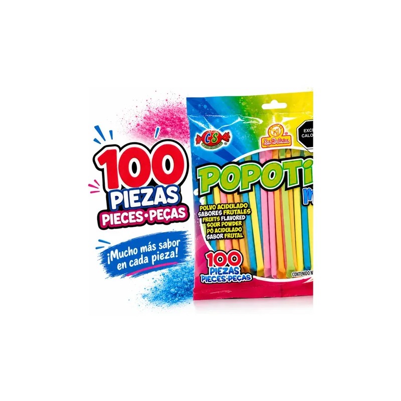 Popotix Mini 100 pzs Polvo Acidito Sabor Frutal Las Delicias
