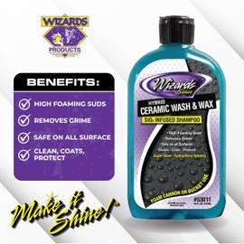 Wizards Hybrid Ceramic Car Wash and Wax Wash Si02 Infused Shampoo - Cleans, Coats & Protects Car Wash Liquid for Mechanics & Car Enthusiasts