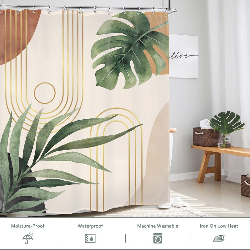 Glawry Boho Sage Green Shower Curtain 60Wx72L Inches, Abstract Bohemian