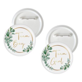 10 Pcs Eucalyptus Gender Reveal Button Pins, Team Boy Team Girl Badge Pins, Eucalyptus Boy or Girl Stain Brooch Button for Baby Shower/Gender Reveal Party Decorations