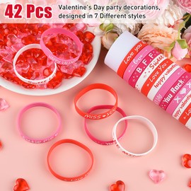 Morcheiong 42 Pieces Valentine's Day Party Favors Rubber Bracelets Pink Red Classic Silicone Wristbands for Kids Adults Valentine's Day Party Decorations