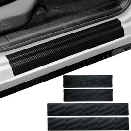 Car Accessories Carbon Fiber Door Sill Scuff Plate Auto Door Entry Guard Scratch Shield for Dodge Ram 2500 Accessories (2500, no Mark)