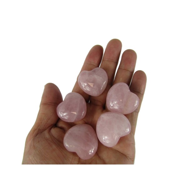CircuitOffice 5 Piece Rose Quartz Puffy Hearts, 1.2" Size, Worry Healing Stone, Heart chakra and Crystal Healing Stone, for Wicca, Reiki, Metaphysical, Chakra, Positive Energy and Meditation