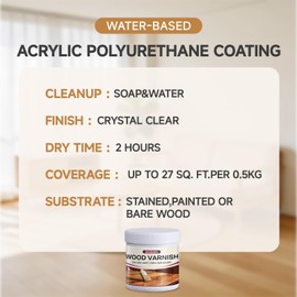 MOLLOR Water Based Polyurethane Acrylic Wood Sealer, 16 OZ Matte Clear Coat with Tool Kit, Scratch & Stain Resistant Waterproof Wood Varnish Finish for Indoor & Outdoor Furniture