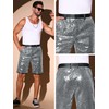Lars Amadeus Sparkly Silver Sequin Shorts for Men's Straight Leg