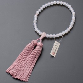 Buddhist altarya Takita Shoten Kyoto Prayer Beads, For Women, White Agate, Red Crystal Tailoring, 0.3 inch (7 mm) Ball, Pure Silk Head, Comes with Prayer Bag, Can Be Used By All Sects