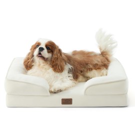 Bedsure Orthopedic Dog Bed Medium Size Dogs - Washable Medium Dog Cat Bed Waterproof, Comfort Pet Couch Sofa with Washable Removable Cover, Pets Bed with Nonskid Bottom, Ivory, 28"