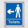 V Safety Men's Toilets - Arrow Left Blue Acrylic Sign
