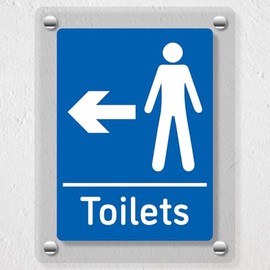 V Safety Men's Toilets - Arrow Left Blue Acrylic Sign 150x200mm - Durable, Shatterproof Directional Signage
