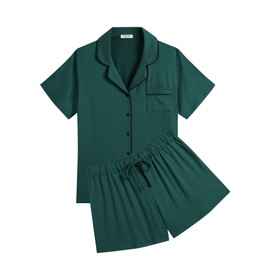 Ekouaer Womens Pajamas Set Soft Classic Notch Collar Bride Pjs Comfy Short Sleeve Sleepwear Loungewear,Lake Green,XX-Large