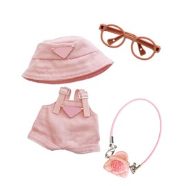 CHBCD Clothing for 17 cm Plush, Cuddly Toy Clothing Outfit Only, Jumpsuit with Adjustable Straps Hat Glasses Flower Bag for the 17 cm Mini Plush Dolls Plush Doll, Pink