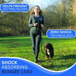 Fabpet Hands Free Dog Lead for Running, Walking and Jogging - Strong Dual D-ring Design up to 60kg, Adjustable Waist Belt with Integrated Pouch