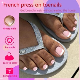 French False Toenails Set - Press on Nails for Toe - 216Pcs 9 Colors Square Fake Toe Nails Set Short - French Tip Toe Nails with Glue - Full Cover Stick on Toenails for Women Girls DIY Nail Art