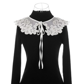 Elerevyo Detachable Fake Collar, Lace Embroidery Knit Little Shawl Mini Cape Choker False Peter Pan Collar for Blouse One Size White-3