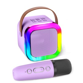 Aplsinvivi Mini Karaoke Machine Speaker for Kids, Toys for Girls Boys Friends Age 3-12+, Birthday Gifts Portable Bluetooth Speaker with Wireless Mics for 5 6 7 8 9 10 11 Years Teens Girl Boys, Purple