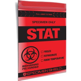 6" x 9" x 2 mil Red Plastic Zip Top Specimen Bag with Paperwork Pouch, 2-Color Biohazard Symbol & Processing Checkboxes (Case of 1,000)