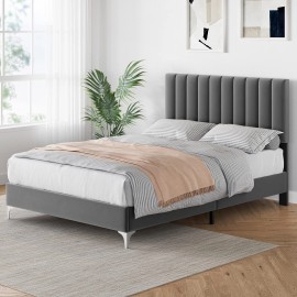 Queen Size Bed Frame Headboard ,Velvet Upholstered Platform Bed Frame Furniture