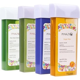 Depilatory Wax Roller Hair Removal - 4 Packs PINKZIO Hair Removal Wax Cartridge, Roll On Wax Refill, 3.52 Ounce(Aloe/Olive/Sugar/Lavender)
