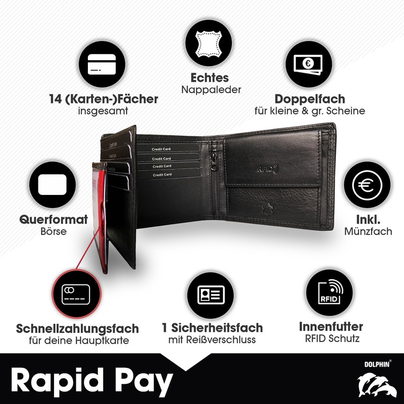 Dolphin® Men's Leather Wallet "Rapid Pay" - Wallet with Contactless