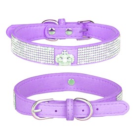 haoyueer Haoyueer Rhinestone Dog Collar, Cute Dazzling Sparkling Soft Suede Leather Dog Cat Rhinestone Collar Crystal Diamond Pet Dog Puppy Collar (XS, Purple-4)