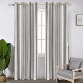DriftAway Chris Vertical Striped Pattern Linen Blend Lined Thermal Insulated Blackout and Room Darkening Linen Curtains for Farmhouse Printed 2 Panels 52 Inch by 108 Inch Gray