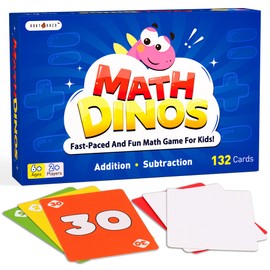rokt&razo Math Dinos, Fast-paced Kids Math Game, Learn Additon & Subtraction Under 30, Blank Cards to Customize and Level Up Skills, Perfect for Primary School Kids