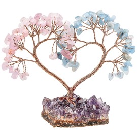 Nupuyai Lucky Tree Decoration Figures Love Tree Heart Shape Desk Decoration Feng Shui Money Tree Made of Quartz Crystal and Amethyst Druse