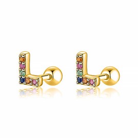 Silver earrings for women, 925 initial with coloured diamonds. Stud earrings made of 925 silver for women or 18 carat gold, ideal as a gift for Mother's Day, earrings for girls, jewellery women, Gold