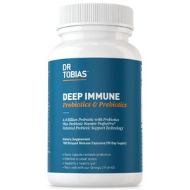 Dr. Tobias Dr. Tobias Deep Immune Probiotics & Prebiotics, 4.4 Billion CFU Probiotics for Women & Men, Supports Digestive Health, Gut Immune Function, Nutrient Absorption, 180 Capsules, 90 Servings