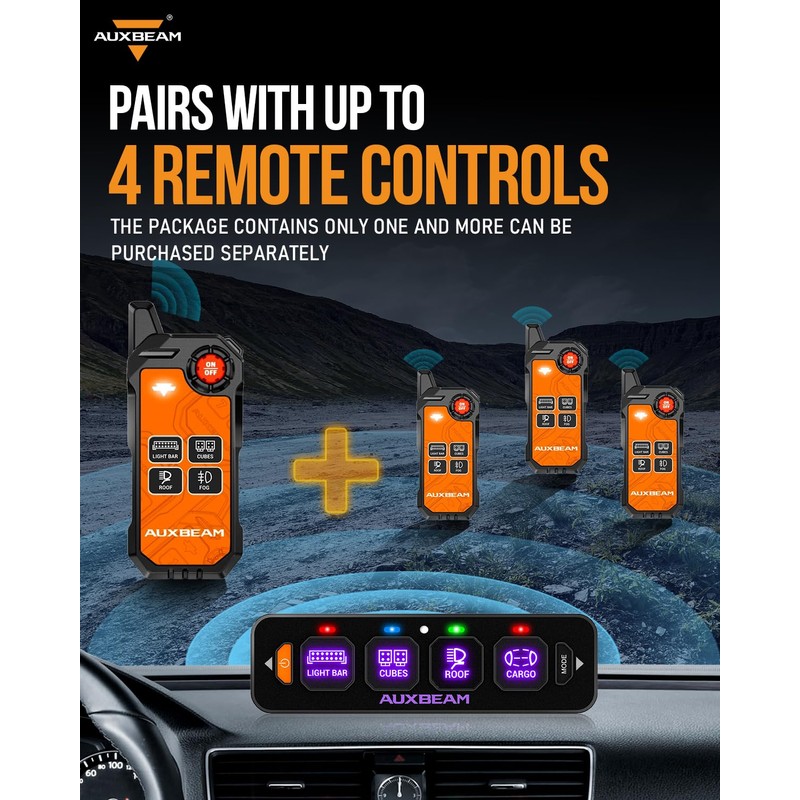Auxbeam Wireless Remote Control for 4 Gang Switch Panel 4-Channel