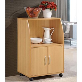 Pemberly Row Microwave Kitchen Cart in Beech