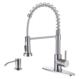 WEWE Kitchen Sink Faucet with Soap Dispenser, Kitchen Faucet with Pull Down Sprayer Stainless Steel Single Handle High Arc Pull Out Brushed Nickel Faucet for Bar Laundry RV Utility Sink