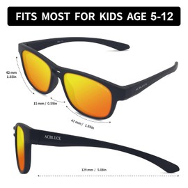 ACBLUCE Kids Sunglasses for Boys Girls Polarized Child Sports Baseball Beach Black Orange UV400 Glasses for Age 5-12