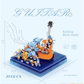 Kadablk - Juego de bloques de construcción clásicos y famosos para instrumentos musicales, 1500 unidades para adultos y niños, juego de guitarra y batería con cubierta de plástico transparente