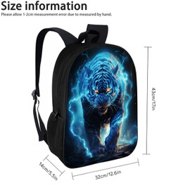 MAMINA Tiger Backpack Cool Blue Lightning Tiger School Backpack, Tiger Animal Print School Bag for Kids Boys Girls, 17 Inch Elementary Middle High School Backpack, Lightweight Travel Laptop Backpack