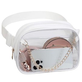 Riñonera transparente con diseño de cadena de metal, bolsa transparente para eventos de estadio, bolsa cruzada con correa ancha ajustable y bolsa de c