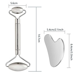 Stainless Steel Gua Sha and Facial Roller, Massage Kit 2 in 1, Guasha Face Roller Massage, for Eyes, Face and Body, Skin Care and Relaxation