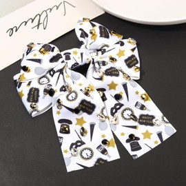 Happy New Year Hair Bows for Women, New Year’s Eve Hair Clips, Glitter Star Clock Champagne Hair Bows, Jeweled Rhinestone Black Bow Hair Ribbons New Year Outfits Holiday Accessories Gifts (Pattern B)