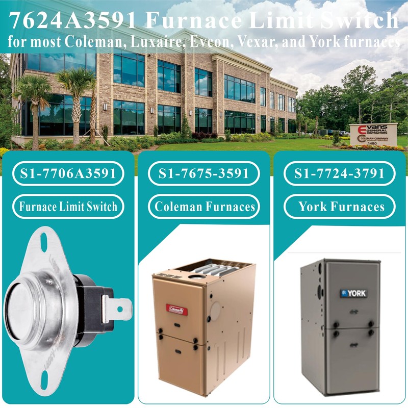 Upgraded 7624A3591 Furnace Limit Switch Compatible with Coleman Furnace Replacement