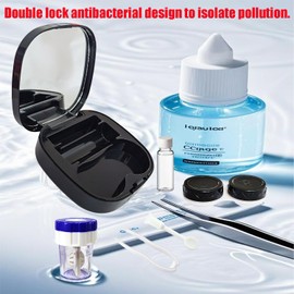 CADEVED Contact Lens Case Kit with Cleaner Washer, Contact Lenses Applicator Removal Tool Kit with Mirror Solution Bottle for Daily and Outdoor Use(Black)